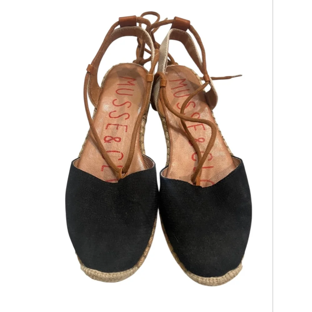Musse & Cloud Suede Size 8 Lace Up Ankle Espadrille Sandals Black Resort